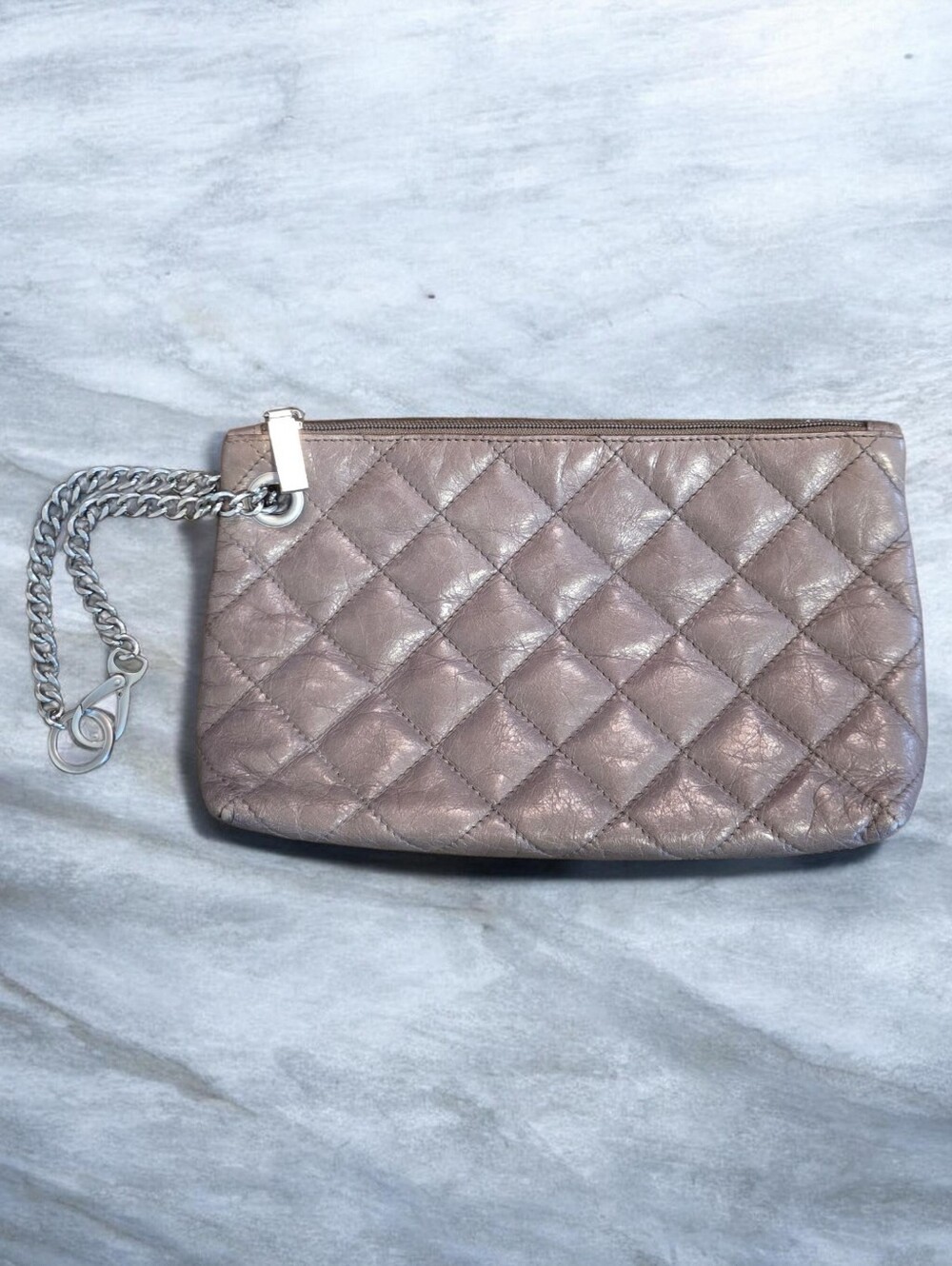 HOBO International Quilted Taupe Leather Clutch